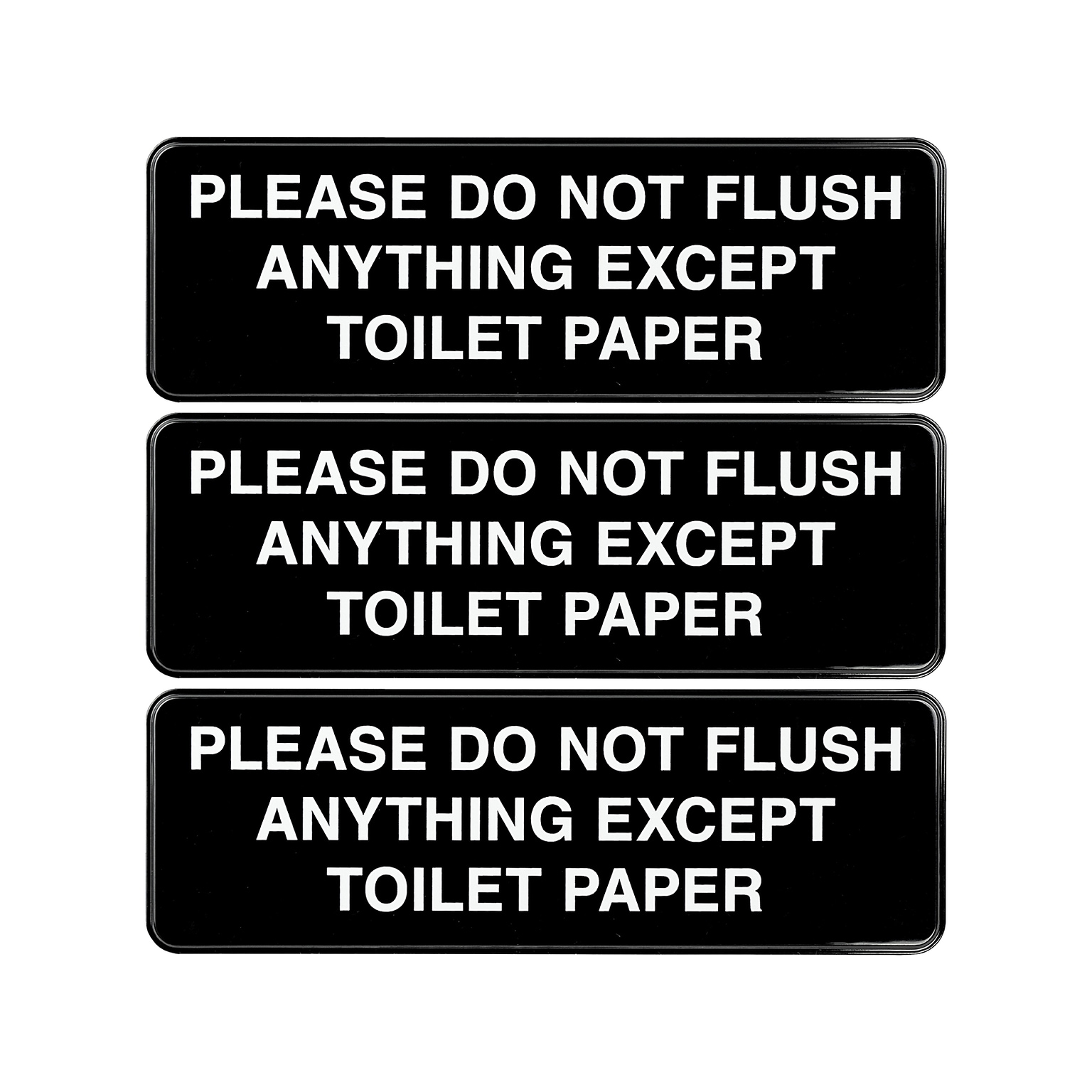 Excello Global Products Please Do Not Flush Indoor/Outdoor Wall Sign, 9 x 3, Black/White, 3/Pack (EGP-HD-0255-S)
