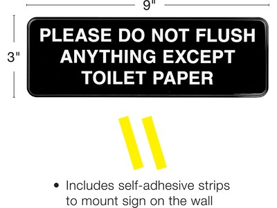 Excello Global Products Please Do Not Flush Indoor/Outdoor Wall Sign, 9 x 3, Black/White, 3/Pack (