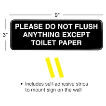 Excello Global Products Please Do Not Flush Indoor/Outdoor Wall Sign, 9 x 3, Black/White, 3/Pack (