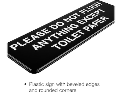 Excello Global Products Please Do Not Flush Indoor/Outdoor Wall Sign, 9" x 3", Black/White, 3/Pack (EGP-HD-0255-S)