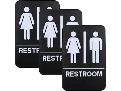 Excello Global Products Indoor/Outdoor Restroom Wall Sign with Braille Text, 6 x 9, Black/White, 3