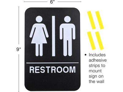 Excello Global Products Indoor/Outdoor Restroom Wall Sign with Braille Text, 6 x 9, Black/White, 3