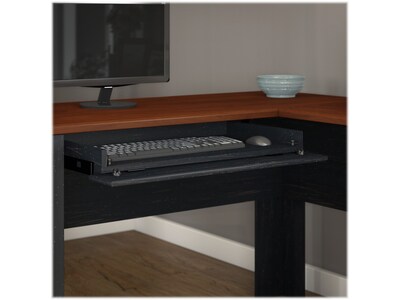 Bush Furniture Fairview 60"W L Shaped Desk with Lateral File Cabinet and 5 Shelf Bookcase, Antique Black (FV008AB)