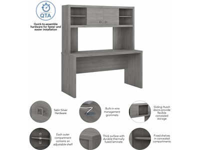 Bush Business Furniture Echo 60"W Credenza Desk with Hutch, Modern Gray (ECH030MG)