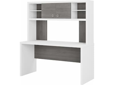 Bush Business Furniture Echo 60W Credenza Desk with Hutch, Pure White/Modern Gray (ECH030WHMG)