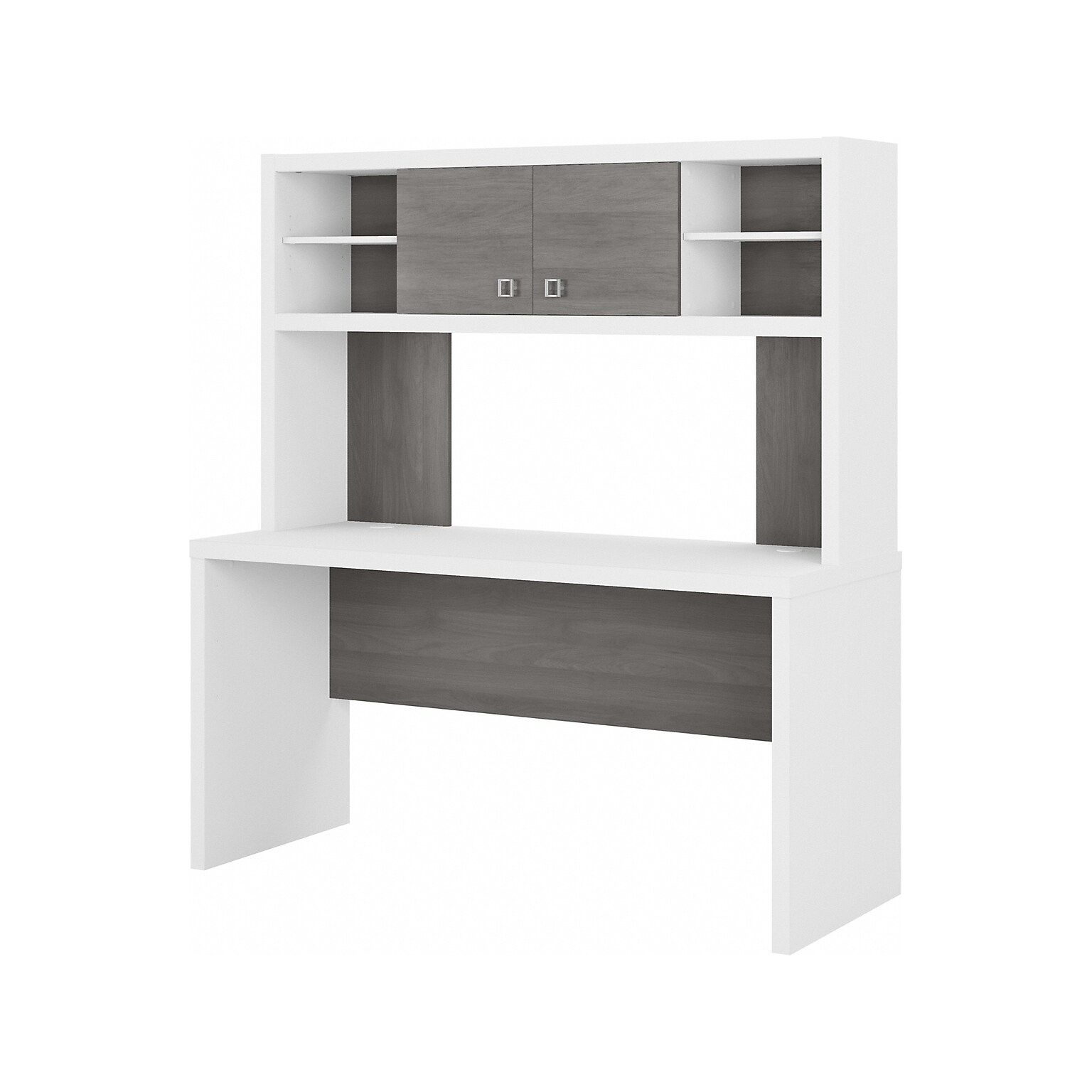 Bush Business Furniture Echo 60W Credenza Desk with Hutch, Pure White/Modern Gray (ECH030WHMG)