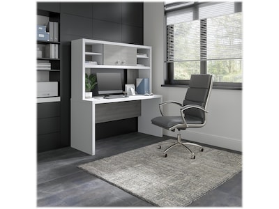Bush Business Furniture Echo 60W Credenza Desk with Hutch, Pure White/Modern Gray (ECH030WHMG)