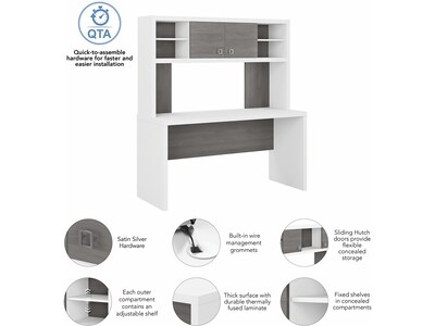 Bush Business Furniture Echo 60"W Credenza Desk with Hutch, Pure White/Modern Gray (ECH030WHMG)