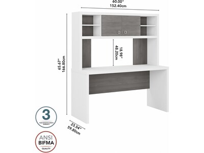 Bush Business Furniture Echo 60"W Credenza Desk with Hutch, Pure White/Modern Gray (ECH030WHMG)