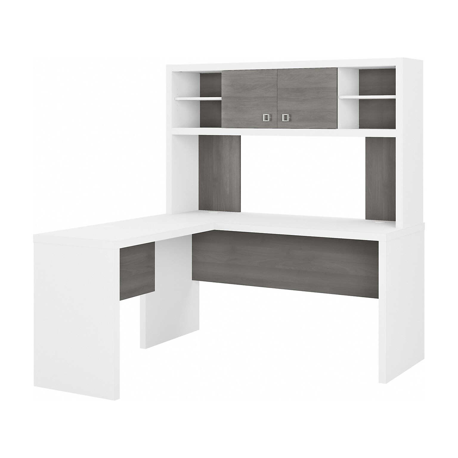 Bush Business Furniture Echo 60W L Shaped Desk with Hutch, Pure White/Modern Gray (ECH031WHMG)