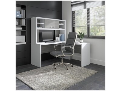 Bush Business Furniture Echo 60W L Shaped Desk with Hutch, Pure White/Modern Gray (ECH031WHMG)