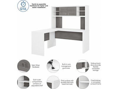 Bush Business Furniture Echo 60"W L Shaped Desk with Hutch, Pure White/Modern Gray (ECH031WHMG)