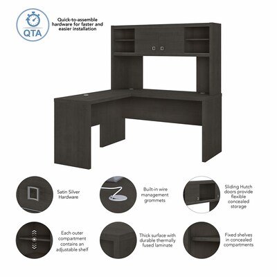 Bush Business Furniture Echo 60"W L Shaped Desk with Hutch, Charcoal Maple (ECH031CM)