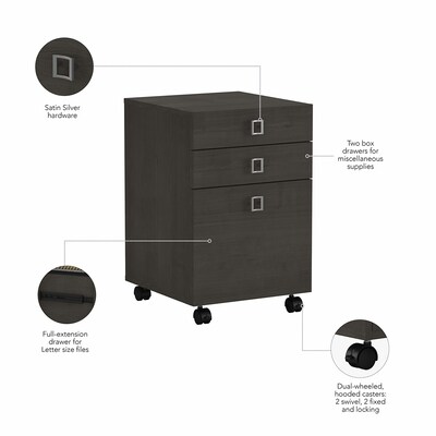 Bush Business Furniture Echo 3 Drawer Mobile File Cabinet, Charcoal Maple (KI60301-03)