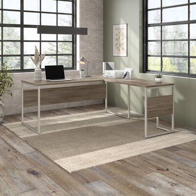 Bush Business Furniture Hybrid 72W L Shaped Table Desk with Metal Legs, Modern Hickory (HYB026MH)