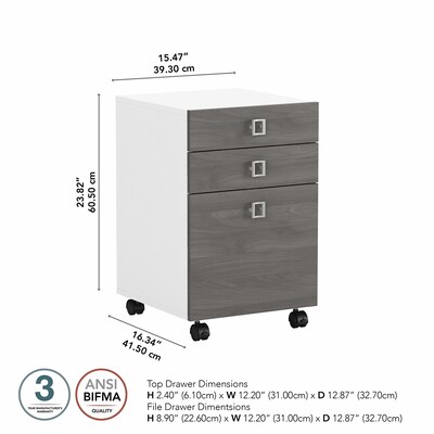 Bush Business Furniture Echo 3 Drawer Mobile File Cabinet, Pure White/Modern Gray (KI60501-03)