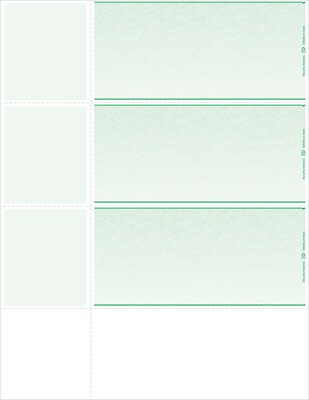 Blank Laser Wallet Check, 1 Part, 8 1/2 x 11, Green, 500 Checks/Pack