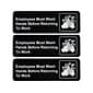 Excello Global Products Employees Must Wash Hands Indoor Wall Sign, 9 x 3, Black/White, 3/Pack (EG