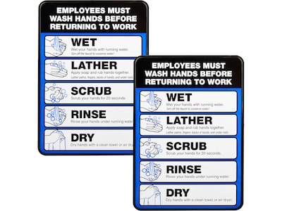 Excello Global Products Employees Must Wash Hands Indoor Wall Sign, 5 x 7, Multicolor, 2/Pack (EGP