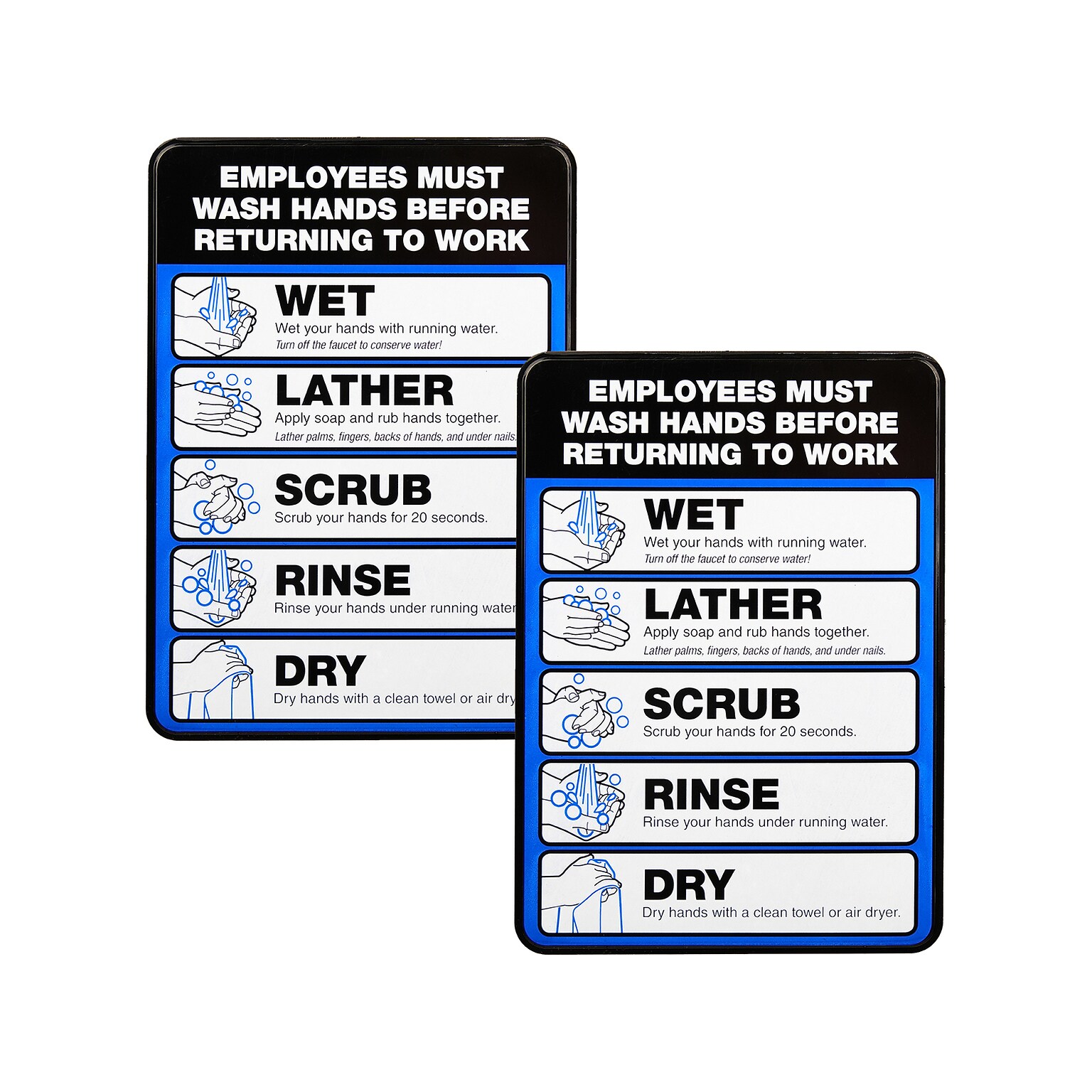 Excello Global Products Employees Must Wash Hands Indoor Wall Sign, 5 x 7, Multicolor, 2/Pack (EGP-HD-0171-S)