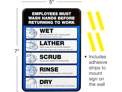 Excello Global Products Employees Must Wash Hands Indoor Wall Sign, 5 x 7, Multicolor, 2/Pack (EGP