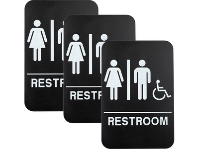 Excello Global Products Restroom Sign with Braille Indoor/Outdoor Wall Sign, 6 x 9, Black/White, 3