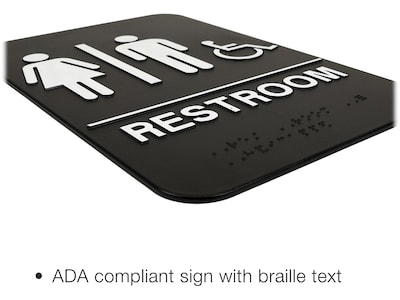 Excello Global Products Restroom Sign with Braille Indoor/Outdoor Wall Sign, 6" x 9", Black/White, 3/Pack (EGP-HD-0036-S)