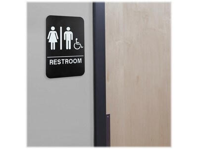 Excello Global Products Restroom Sign with Braille Indoor/Outdoor Wall Sign, 6" x 9", Black/White, 3/Pack (EGP-HD-0036-S)