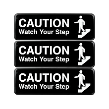 Excello Global Products Caution Watch Your Step Indoor/Outdoor Wall Sign, 9 x 3, Black/White, 3/Pa