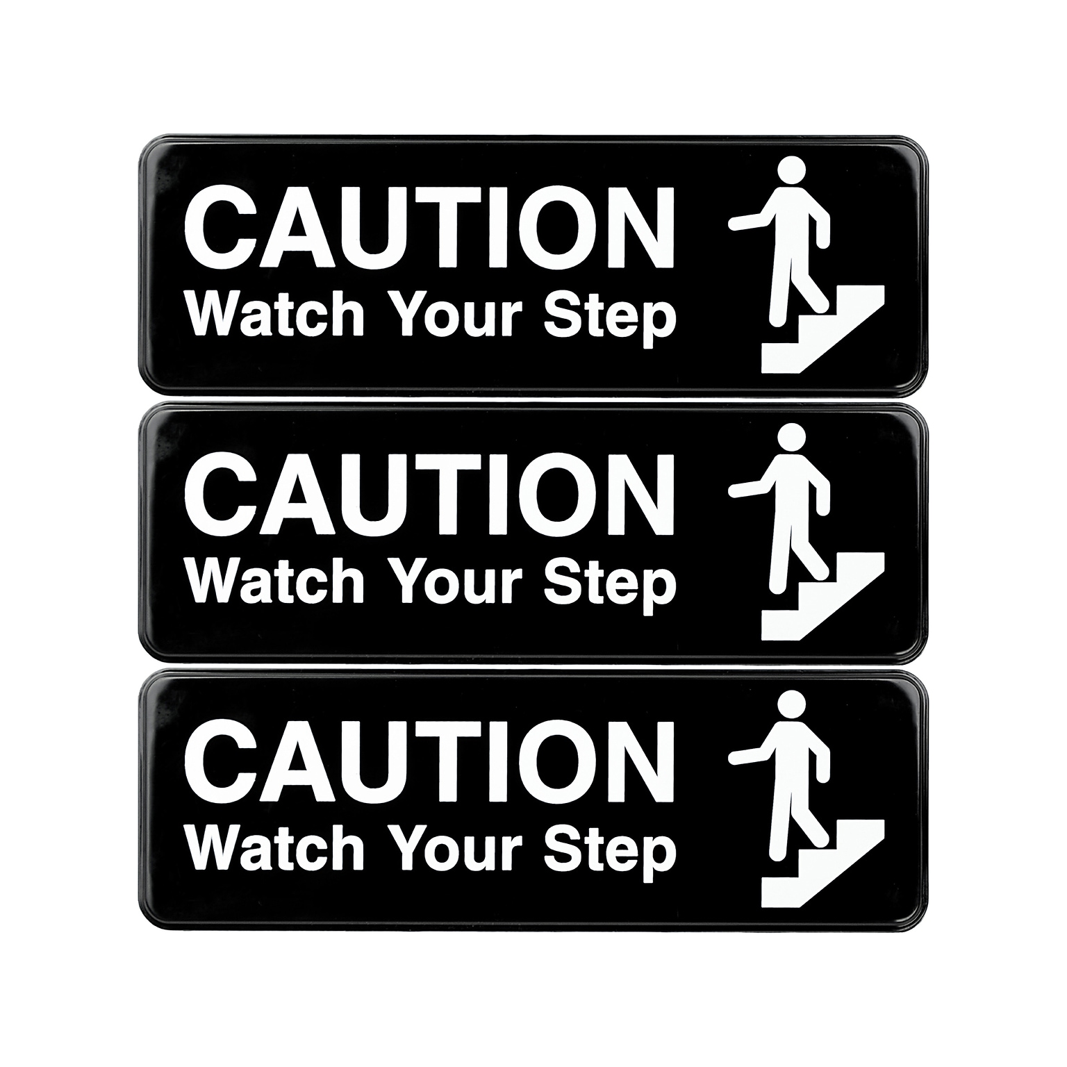 Excello Global Products Caution Watch Your Step Indoor/Outdoor Wall Sign, 9 x 3, Black/White, 3/Pack (EGP-HD-0268-S)