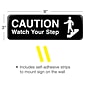 Excello Global Products Caution Watch Your Step Indoor/Outdoor Wall Sign, 9" x 3", Black/White, 3/Pack (EGP-HD-0268-S)