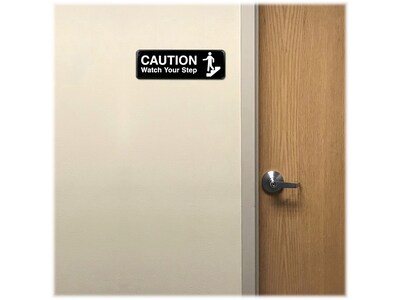 Excello Global Products Caution Watch Your Step Indoor/Outdoor Wall Sign, 9" x 3", Black/White, 3/Pack (EGP-HD-0268-S)