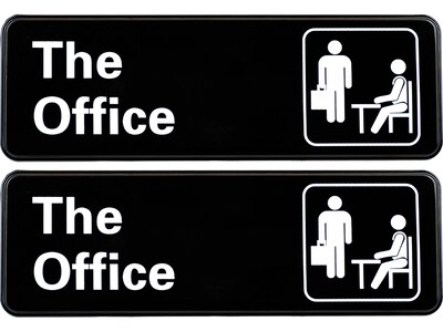 Excello Global Products The Office Indoor/Outdoor Wall Sign, 9 x 3, Black/White, 2/Pack (EGP-HD-00