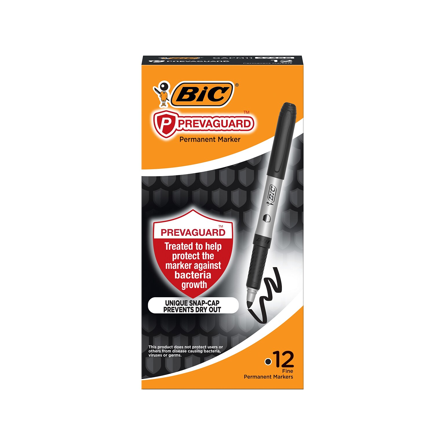 BIC PrevaGuard Permanent Marker, Fine Tip, Black, 12/pack (GAPM11-BLK)
