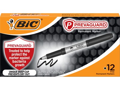BIC PrevaGuard Permanent Marker, Fine Tip, Black, 12/pack (GAPM11-BLK)