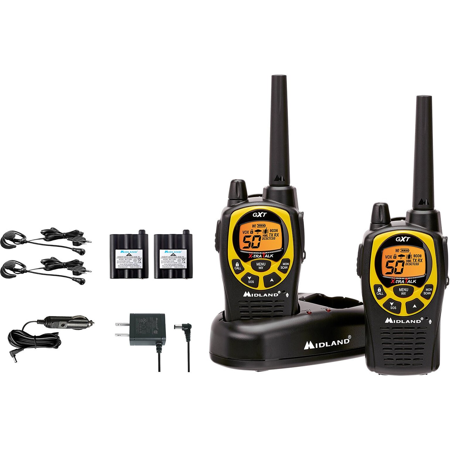 MIDLAND RADIO GXT Two Way Radio, Black/Yellow, 2/Pair (GXT1030VP4)