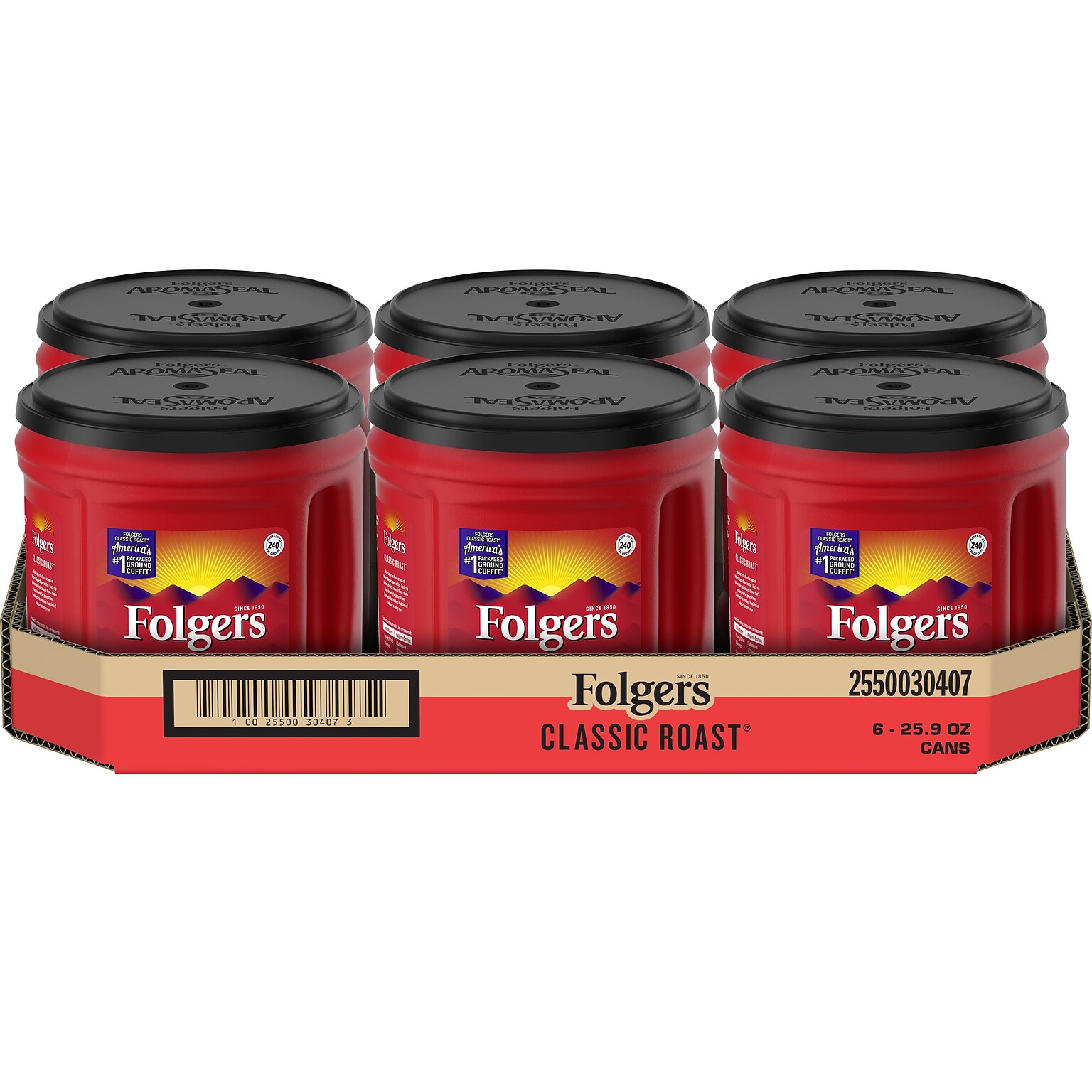 Folgers Classic Roast Ground Coffee, Medium Roast, 6/Carton (20421CT/2550030407CT)