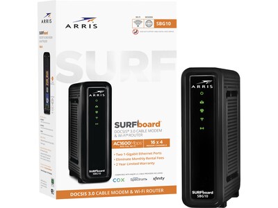 Arris SURFboard SBG10 Desktop DOCSIS 3.0 Cable Modem & Wi-Fi Router, Black (1000884)