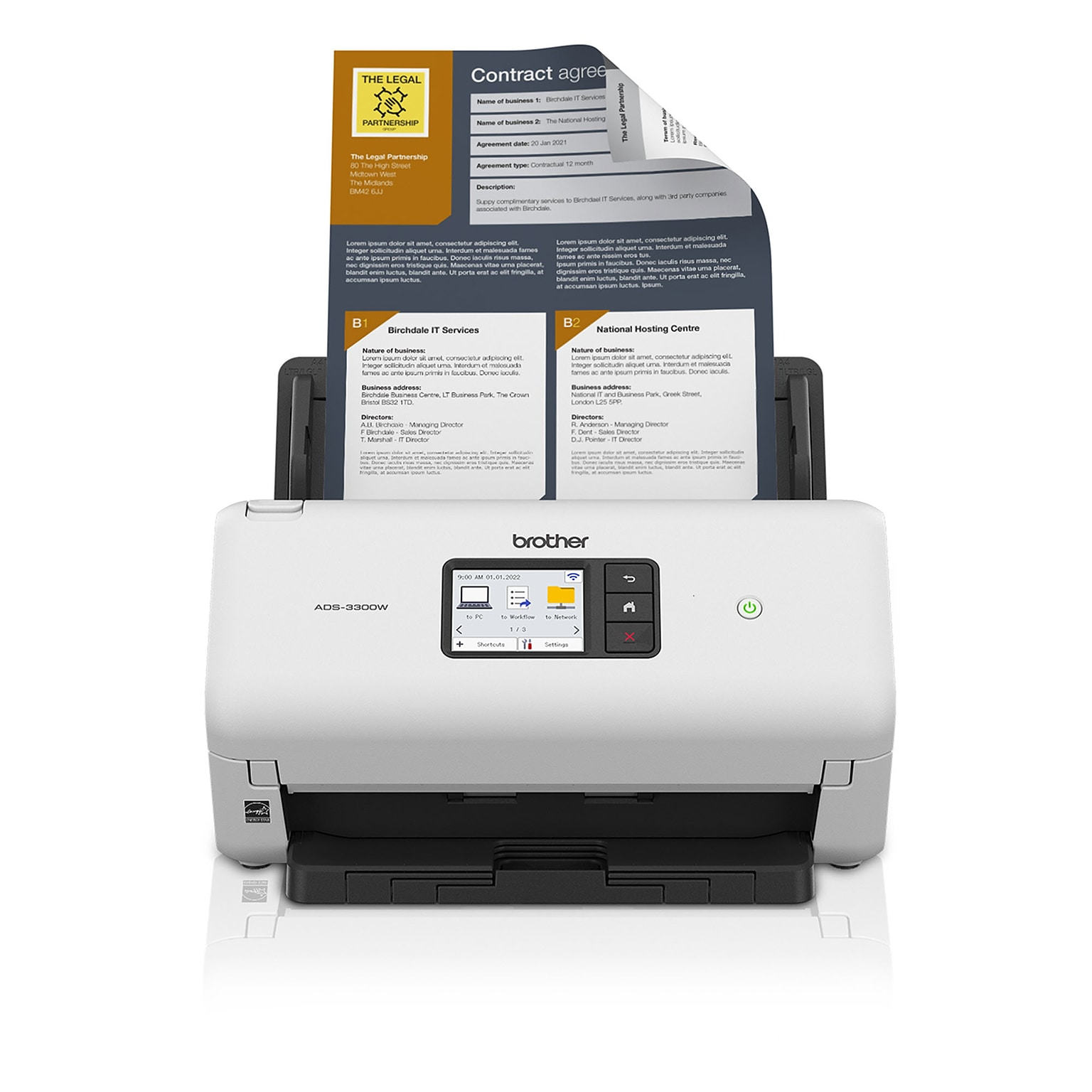 Brother ADS3300W Wireless Duplex Document Scanner, White/Black