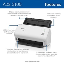 Brother ADS3100 Duplex Document Scanner, Black/White