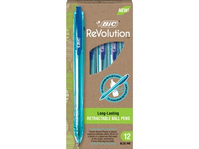 BIC Ecolutions Ocean-Bound Retractable Ballpoint Pens (formerly ReVolution), Medium Point, Blue Ink,