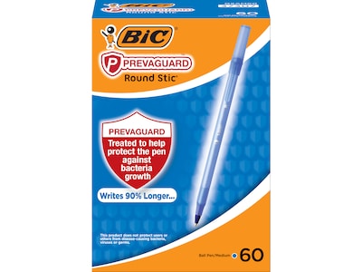 BIC PrevaGuard Round Stic Ballpoint Pen, Medium Point, Blue Ink, 60/Pack (GSAM60-BLU)