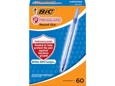 BIC PrevaGuard Round Stic Ballpoint Pen, Medium Point, Blue Ink, 60/Pack (GSAM60-BLU)