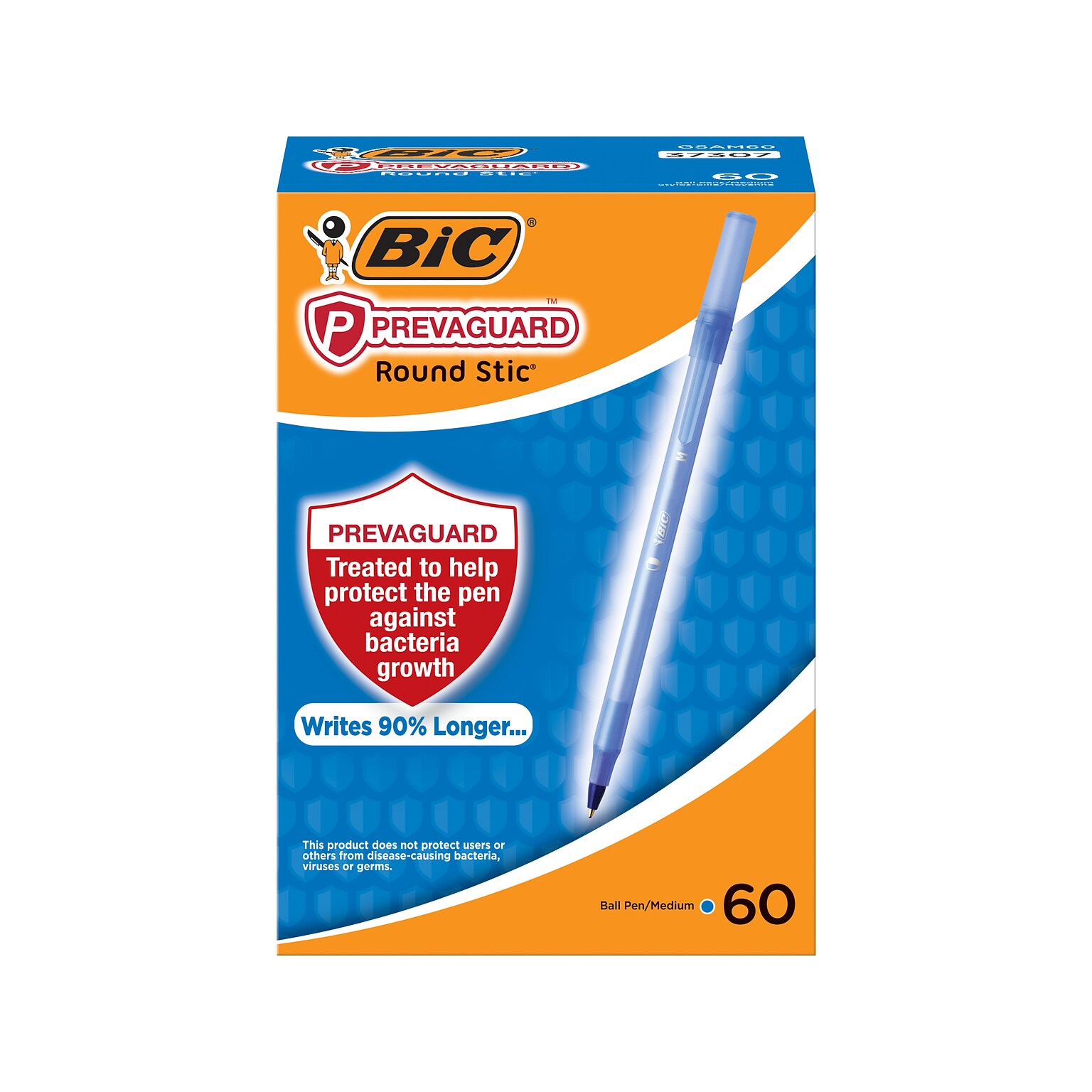 BIC PrevaGuard Round Stic Ballpoint Pen, Medium Point, Blue Ink, 60/Pack (GSAM60-BLU)