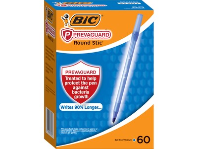 BIC PrevaGuard Round Stic Ballpoint Pen, Medium Point, Blue Ink, 60/Pack (GSAM60-BLU)