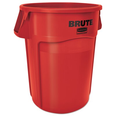 Rubbermaid® Commercial Brute Vented Trash Receptacle, Round, 44 gal, Red (FG264360RED)
