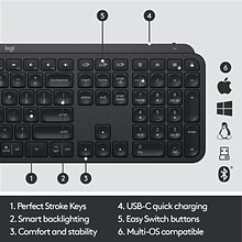 Logitech WFA Bundle: MX Keys Keyboard & Mouse Combo, Zone True Wireless Earbuds, Brio Pro Webcam (ST