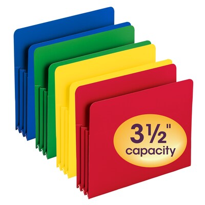 Smead Heavy Duty Poly File Pockets, 3-1/2" Expansion, Letter Size, Assorted Colors, 4/Box (73500)