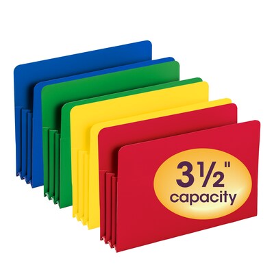 Smead Heavy Duty Poly File Pockets, 3.5" Expansion, Legal Size, Assorted, 4/Box (73550)