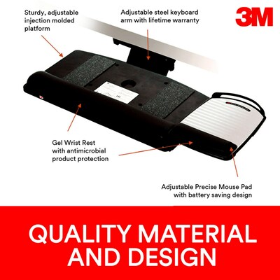 3M Knob Adjust Keyboard Tray, 26.75" x 10.5" Adjustable Platform, 17.75" Track, Black, Wrist Rest and Mouse Pad (AKT80LE)